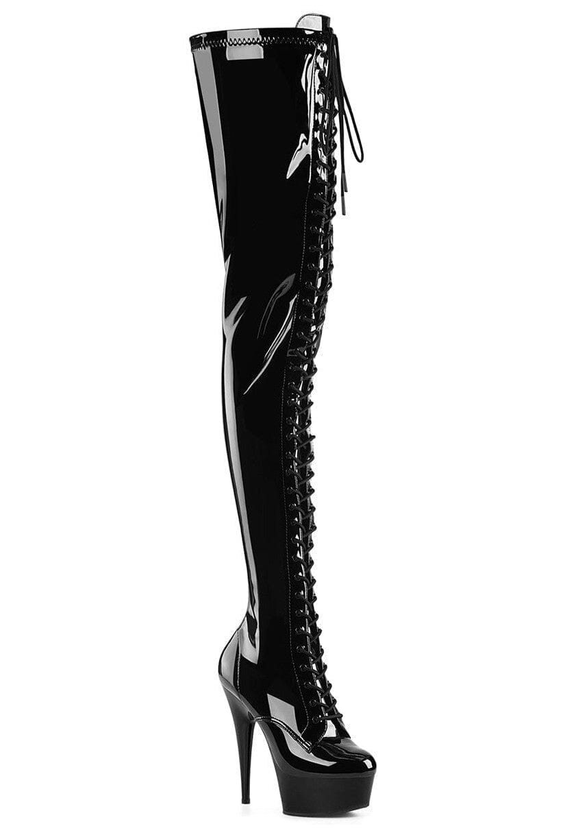 Pleaser Brand SS DELIGHT 4023 Black Patent Thigh Boot in Black Patent from SexyShoes.com