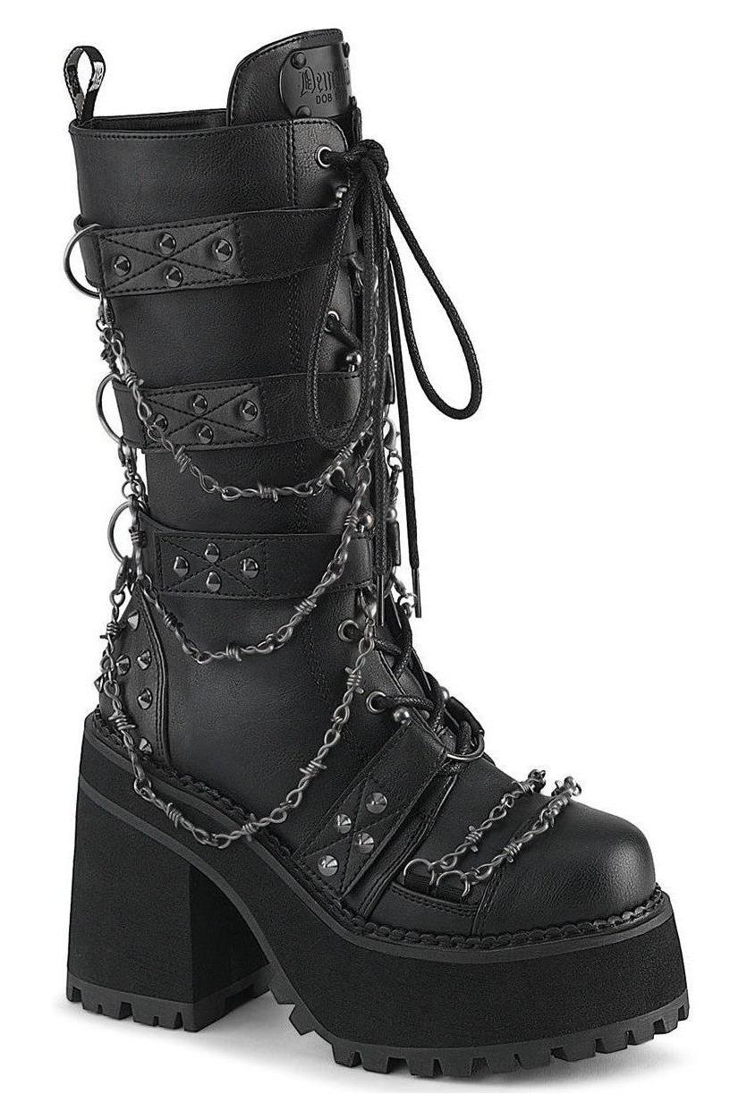 Demonia  ASSAULT-117 Knee Boot in Black Faux Leather from SexyShoes.com
