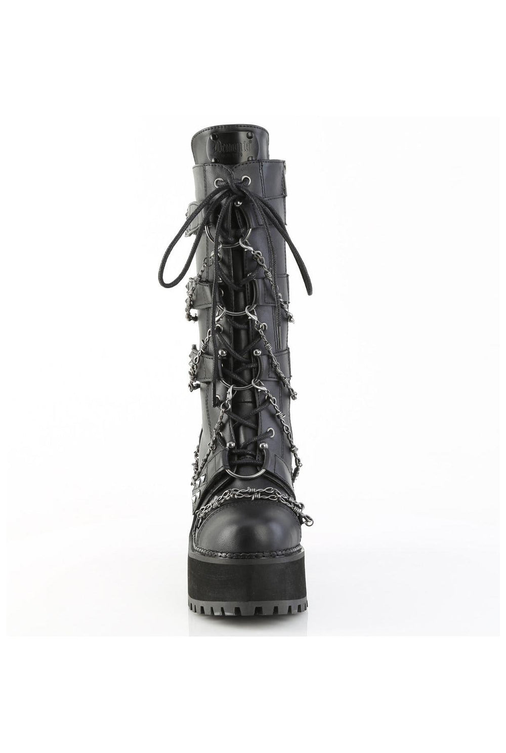 Demonia  ASSAULT-117 Knee Boot in Black Faux Leather