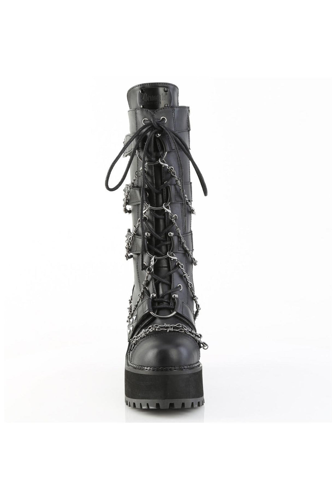 Demonia  ASSAULT-117 Knee Boot in Black Faux Leather