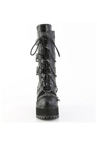 Demonia  ASSAULT-117 Knee Boot in Black Faux Leather