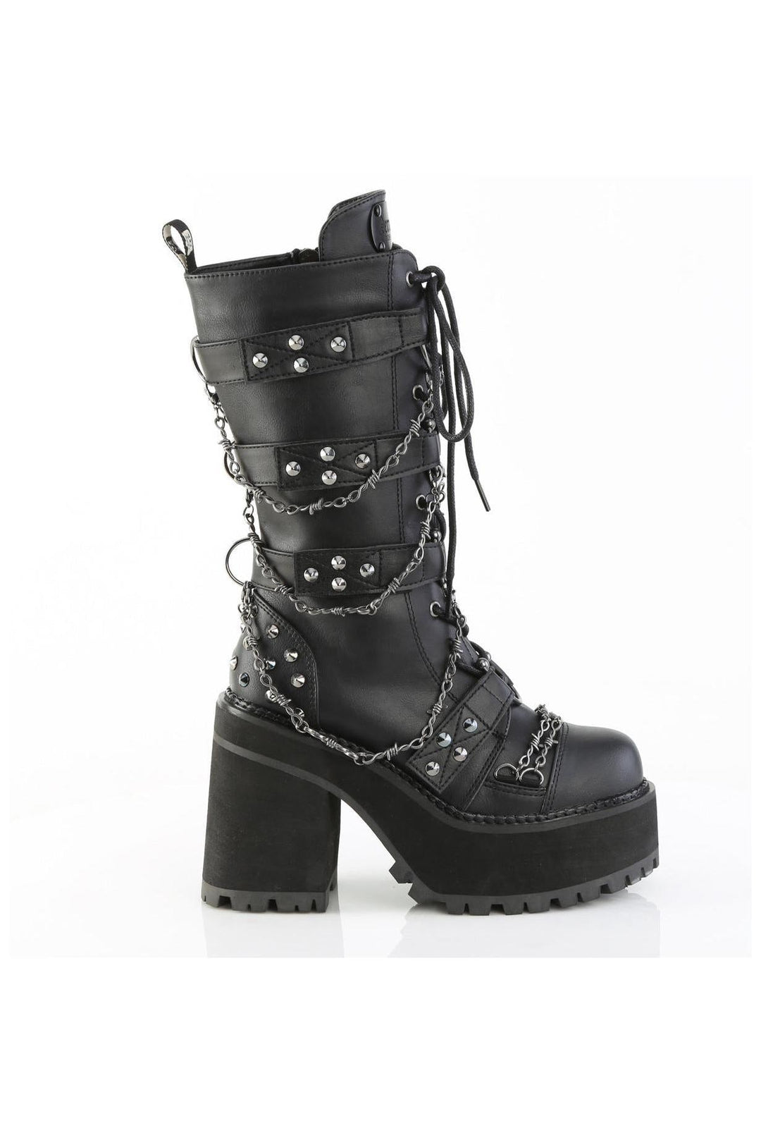 Demonia  ASSAULT-117 Knee Boot in Black Faux Leather