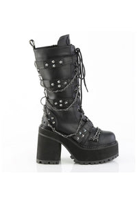 Demonia  ASSAULT-117 Knee Boot in Black Faux Leather