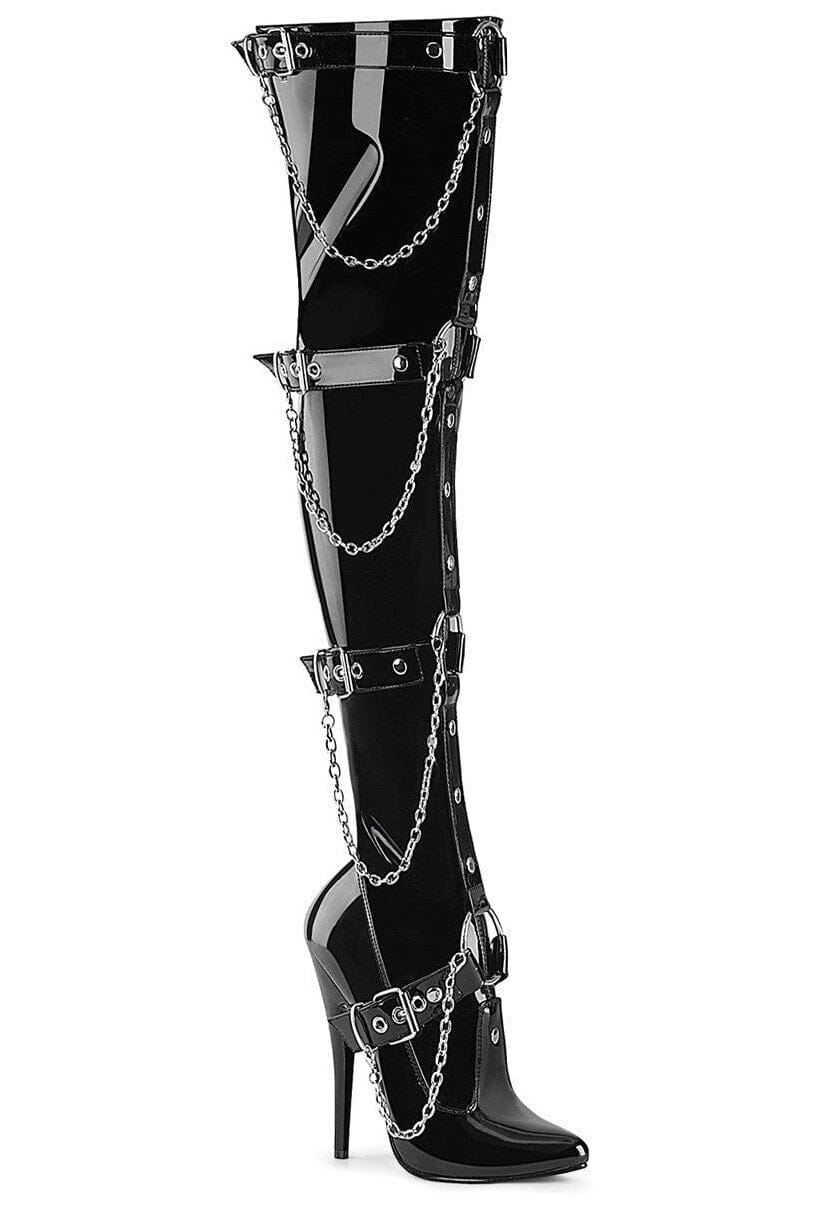 Pleaser Brand SS Devious DOMINA 3027 Thigh Boot in Black Patent from SexyShoes.com