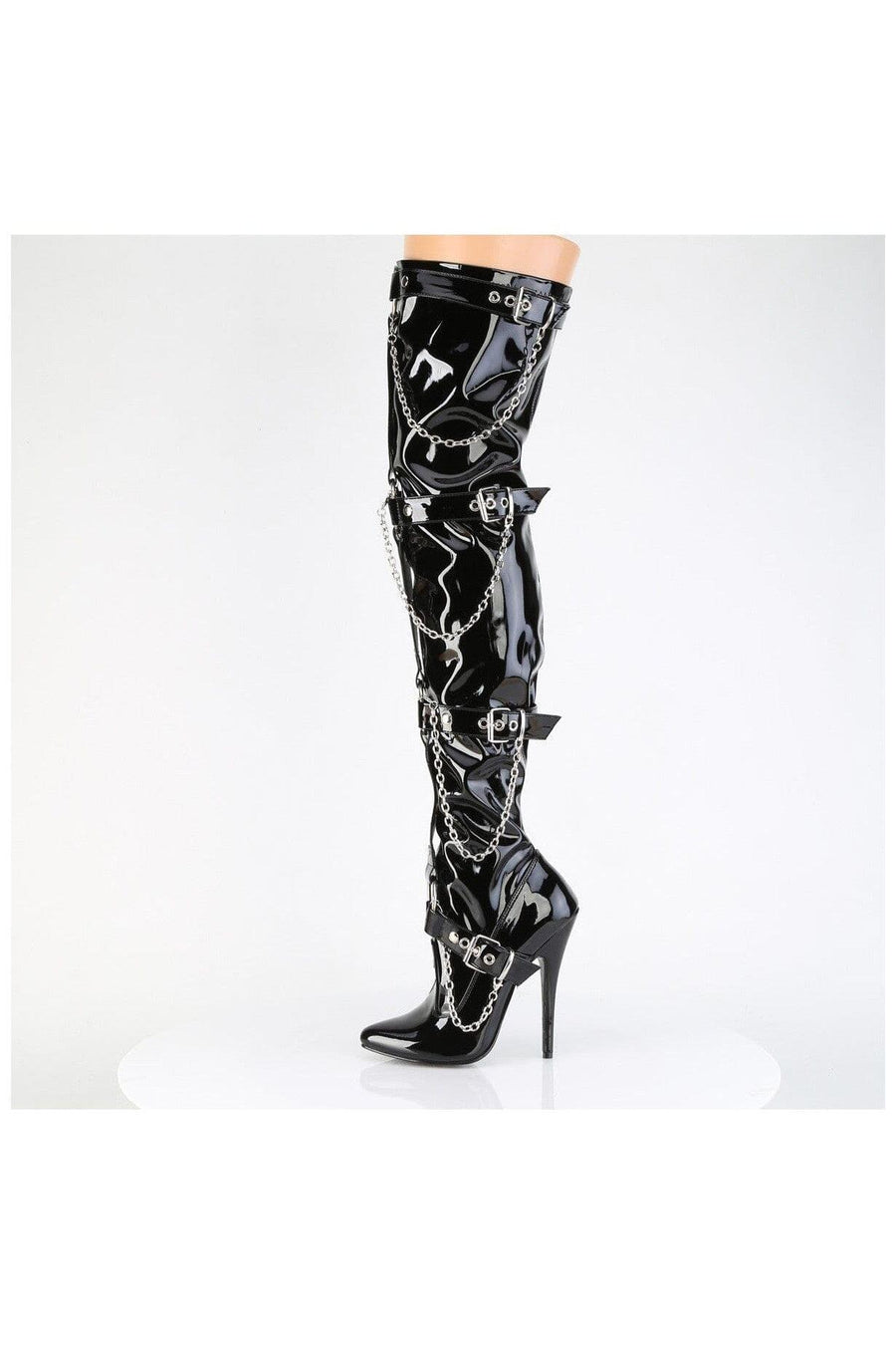 Devious Devious DOMINA-3027 Thigh Boot in Black Patent