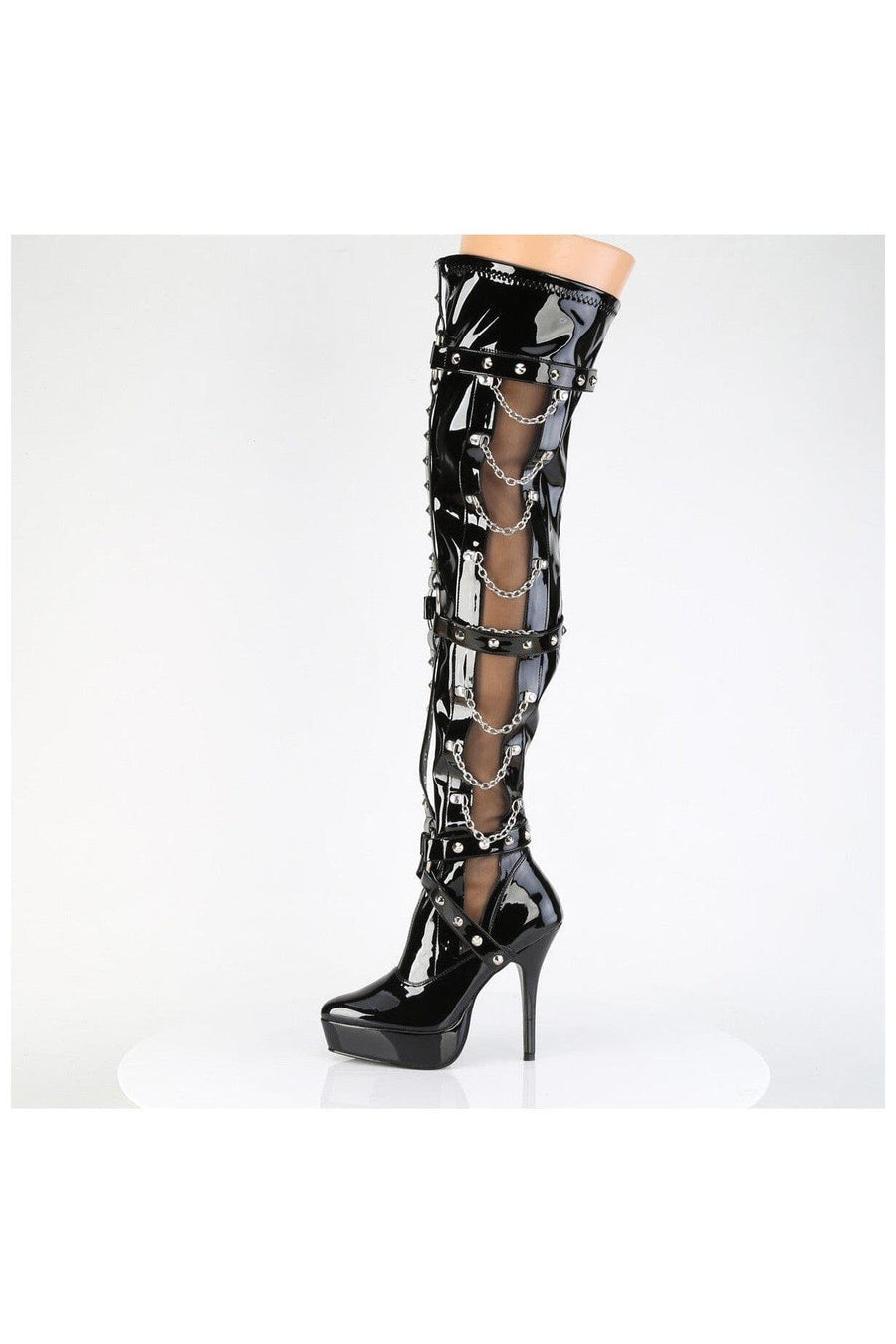 Devious Devious INDULGE-3026 Thigh Boot in Black Patent
