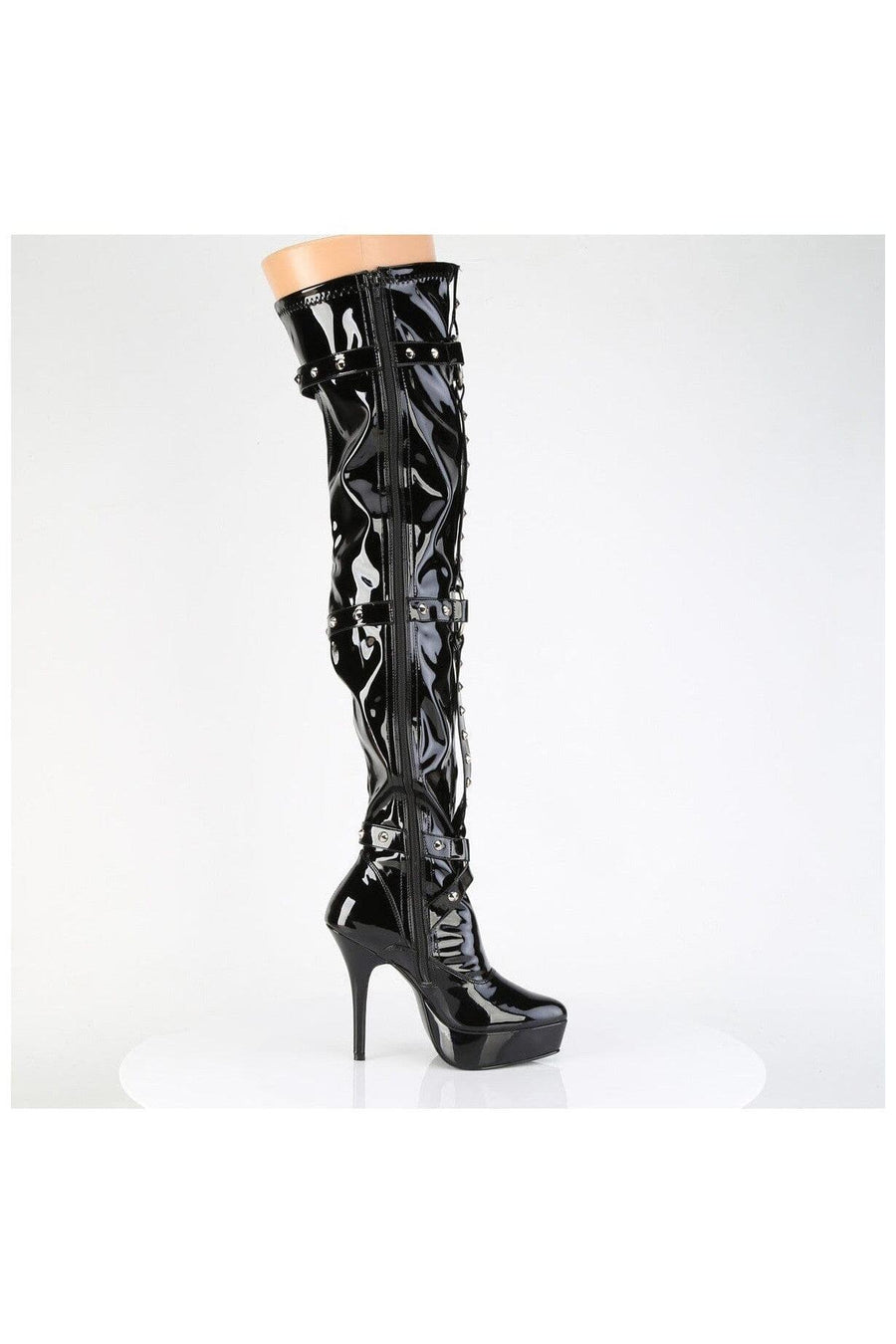 Devious Devious INDULGE-3026 Thigh Boot in Black Patent