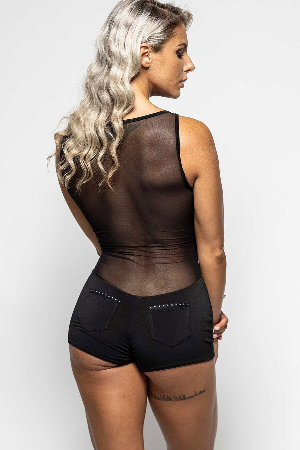 Dilys Black Lycra Playsuit-Fetish Bodysuits-Les P'tites Folies-SEXYSHOES.COM