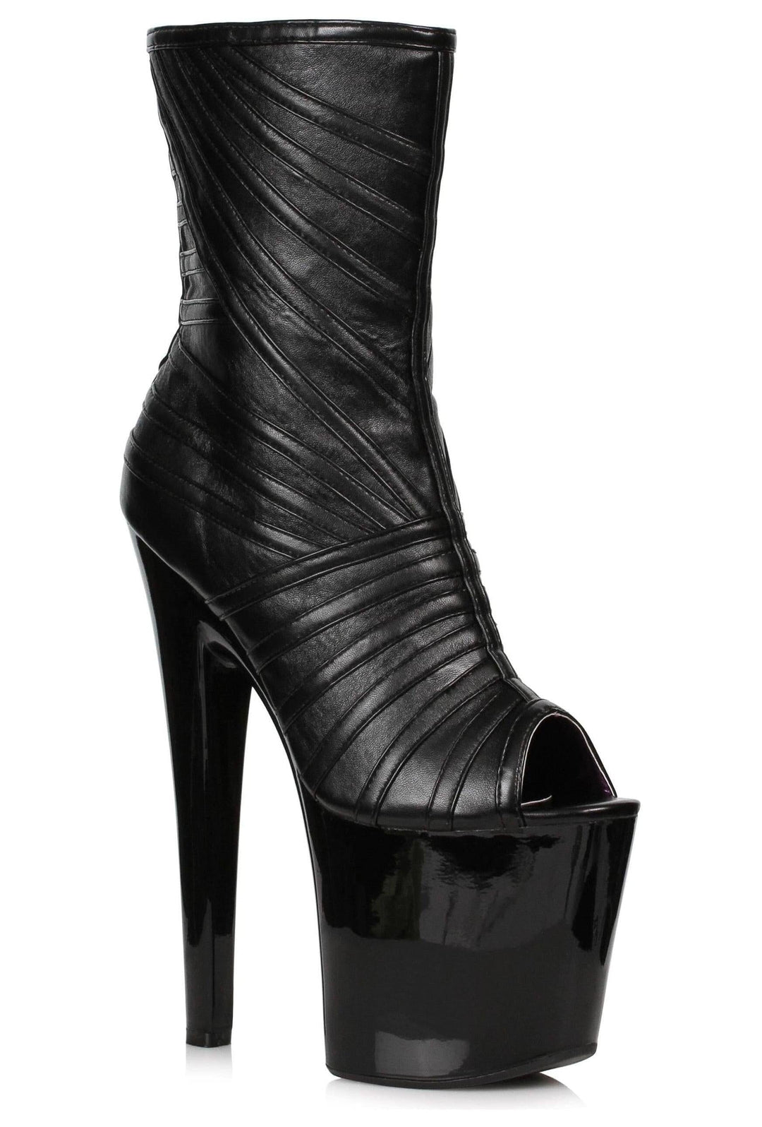 Ellie Brand SS Ellie 821 PICTO 8" Platform Open Toe Ankle Boot in Black Faux Leather from SexyShoes.com