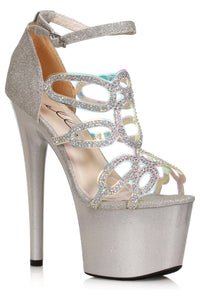 Ellie Brand SS Ellie Shoes 709 ZILLION Stiletto Sandal with Rhinestones in Silver Faux Leather from SexyShoes.com