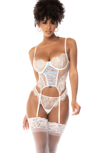 Mapale Brand SS Eyelash Lace Bustier Set in White  from SexyShoes.com