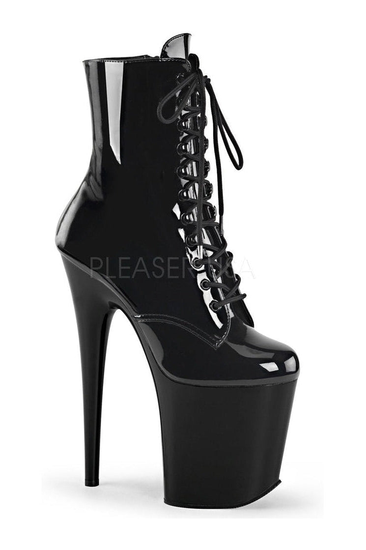 FLAMINGO-1020 Platform Boot | Black Patent-Pleaser-Black-Ankle Boots-SEXYSHOES.COM