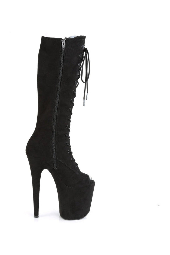 FLAMINGO-2051FS Stripper Boot | Black Faux Suede-Knee Boots-Pleaser-SEXYSHOES.COM