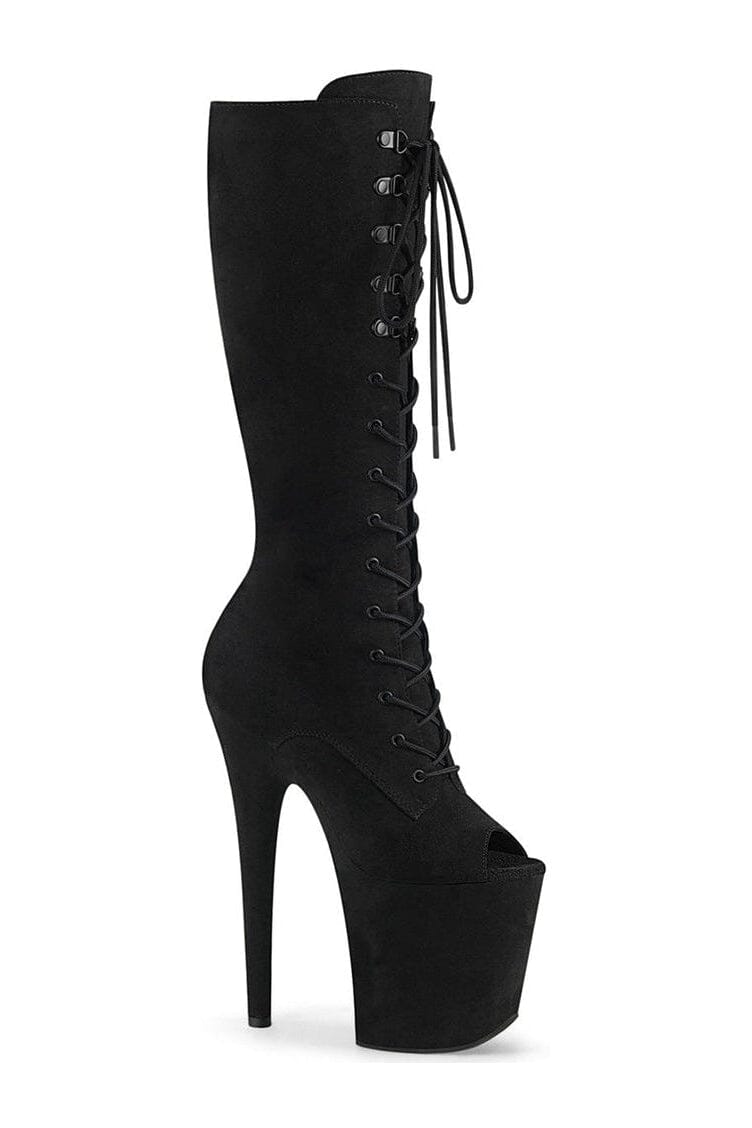 FLAMINGO-2051FS Stripper Boot | Black Faux Suede-Knee Boots-Pleaser-Black-11-Faux Suede-SEXYSHOES.COM