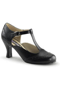 SS-FLAPPER-26 T-Strap | Black Faux Leather