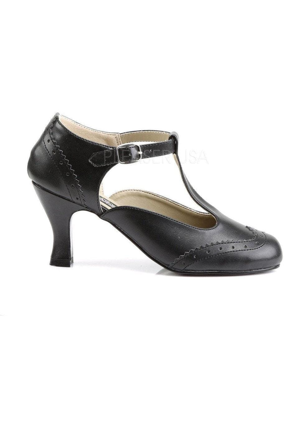 FLAPPER-26 T-Strap | Black Faux Leather-Funtasma-Mary Janes-SEXYSHOES.COM