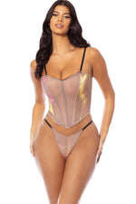 SS-Iridescent Mesh Bustier with Matching Thong