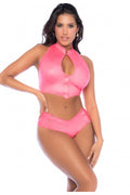 Keyhole Snap-Button Wet-Look Pink Set