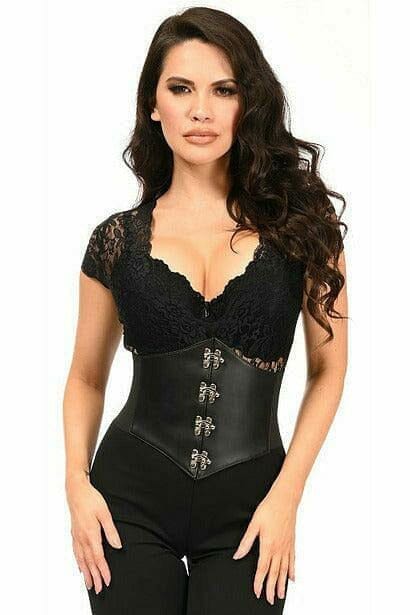 Lavish Black Faux Leather Corset Belt Cincher w/Clasps-Corset Belts-Daisy Corsets-Black-S-SEXYSHOES.COM