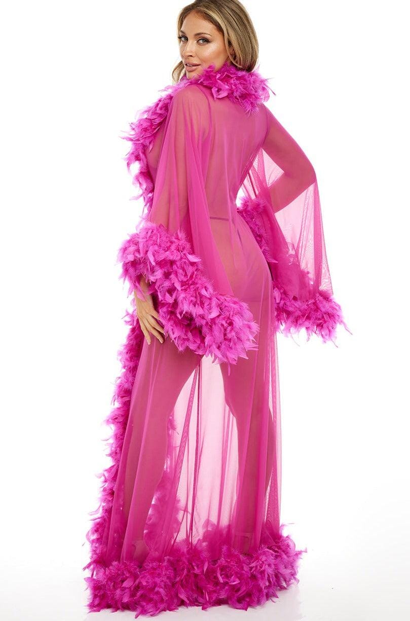 SS-Long Robe Marabou Trim-Lingerie-SEXYSHOES.COM