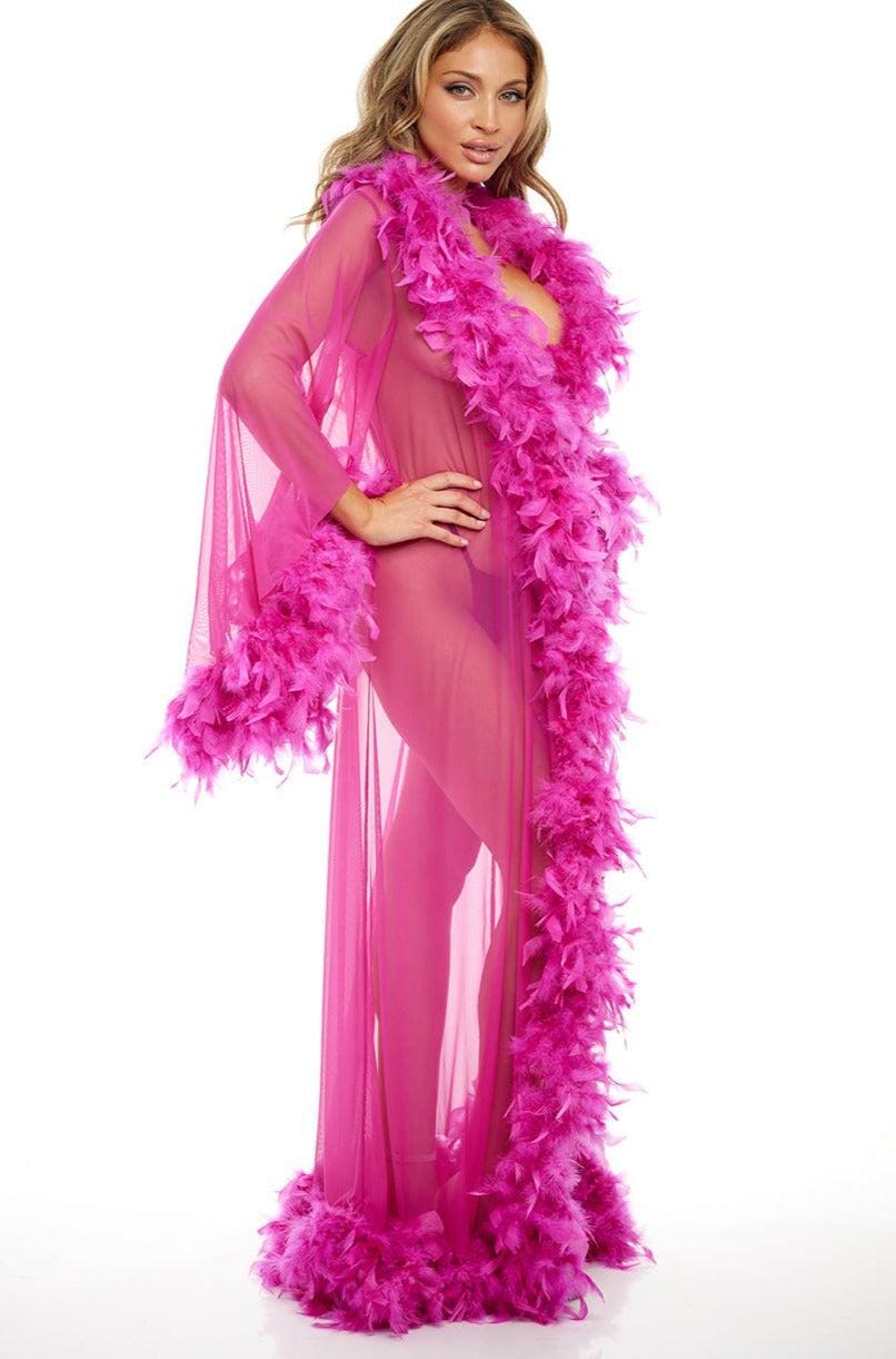 SS-Long Robe Marabou Trim-Lingerie-SEXYSHOES.COM