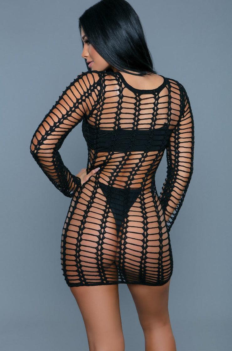 SS-Long Sleeves Crochet Cover-up Dress - SEXYSHOES.COM