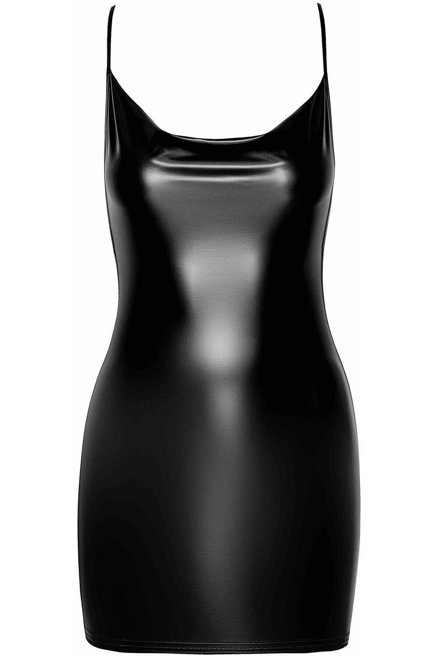 Noir Handmade Mirage Wetlook Mini Dress With Jewelry Rhinestone Chain in Black 