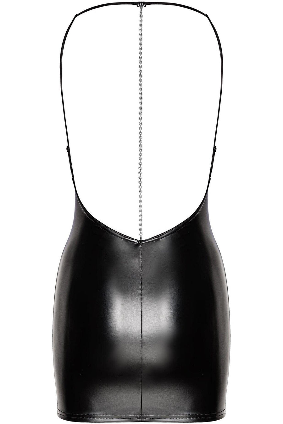 Noir Handmade Mirage Wetlook Mini Dress With Jewelry Rhinestone Chain in Black 