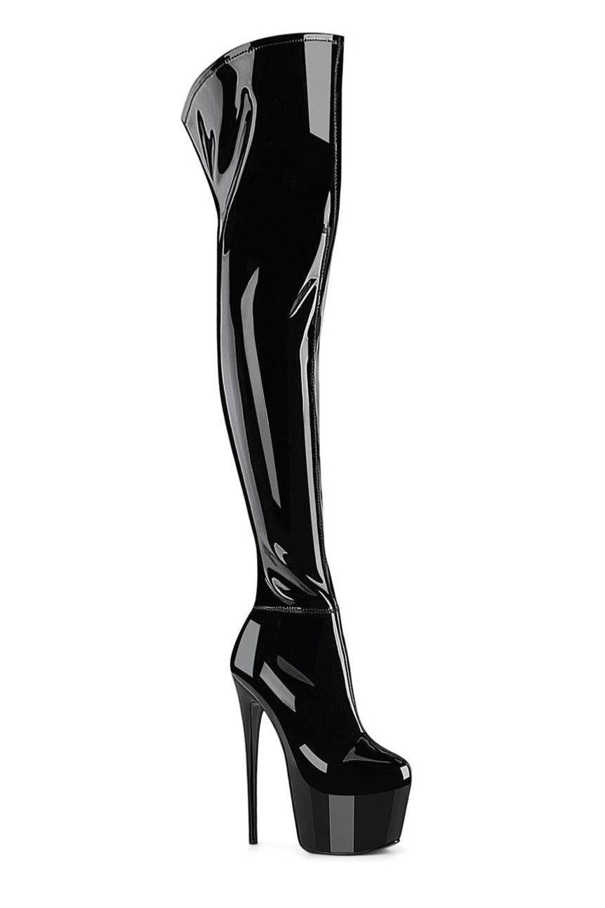 Pleaser  JUBILANT-3006 Thigh Boot in Black Stretch Patent from SexyShoes.com