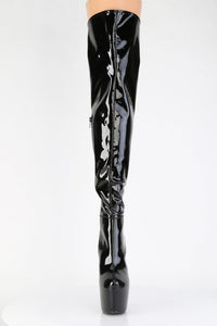 Pleaser  JUBILANT-3006 Thigh Boot in Black Stretch Patent