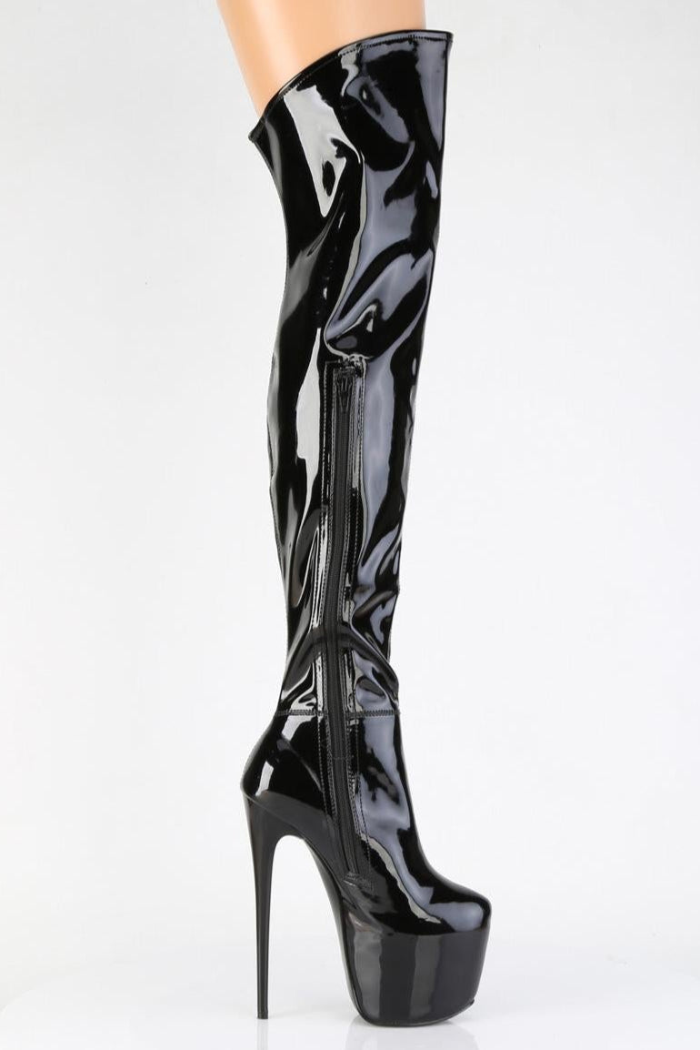 Pleaser  JUBILANT-3006 Thigh Boot in Black Stretch Patent