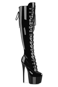 Pleaser Brand SS Pleaser JUBILANT 3012 Thigh Boot in Black Patent from SexyShoes.com
