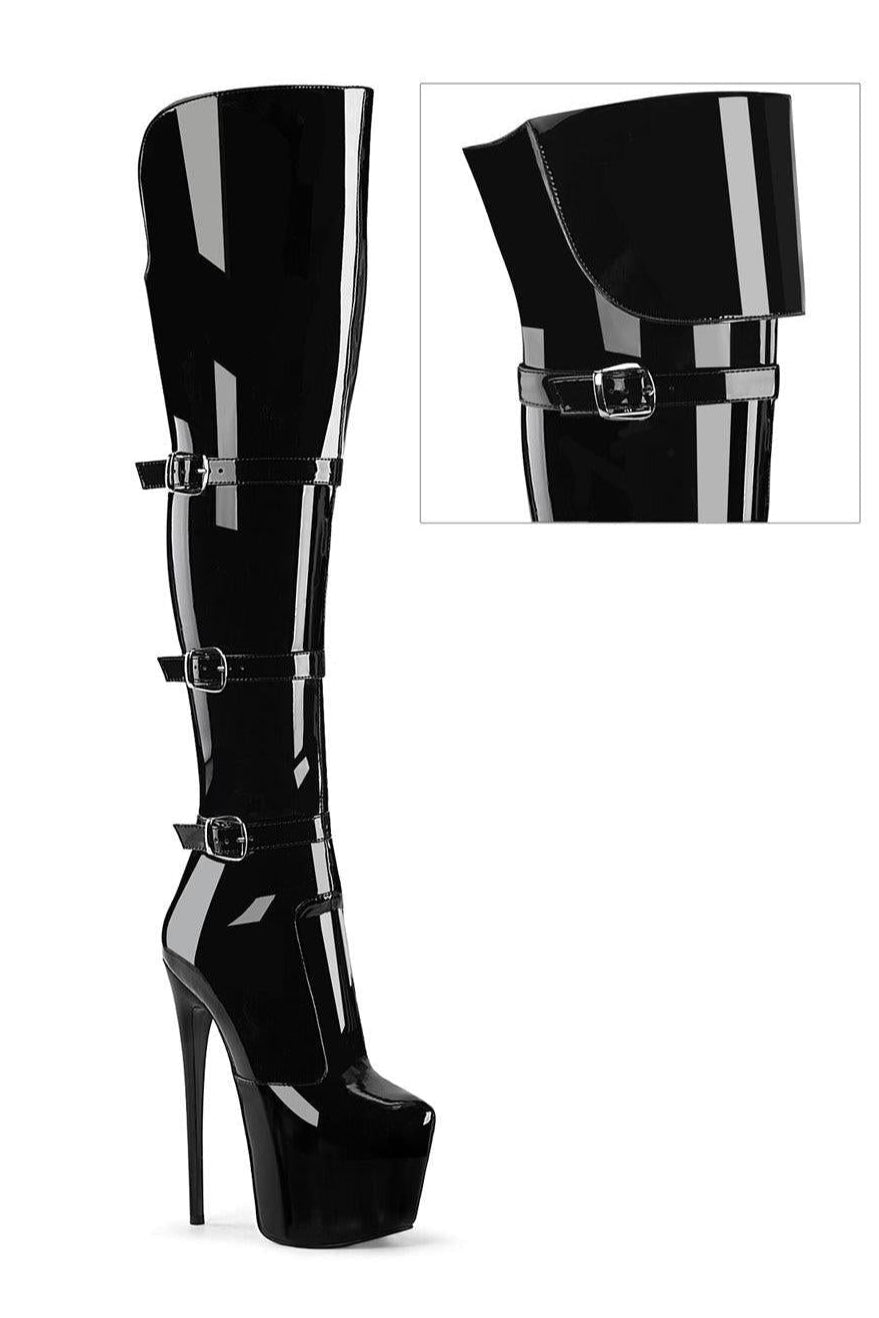 Pleaser Brand SS Pleaser JUBILANT 3018 Thigh Boot in Black Stretch Patent from SexyShoes.com