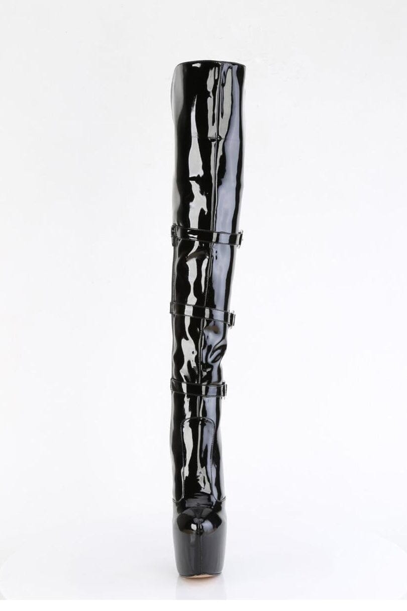 Pleaser Brand SS Pleaser JUBILANT 3018 Thigh Boot in Black Stretch Patent