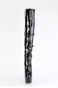 Pleaser Brand SS Pleaser JUBILANT 3018 Thigh Boot in Black Stretch Patent