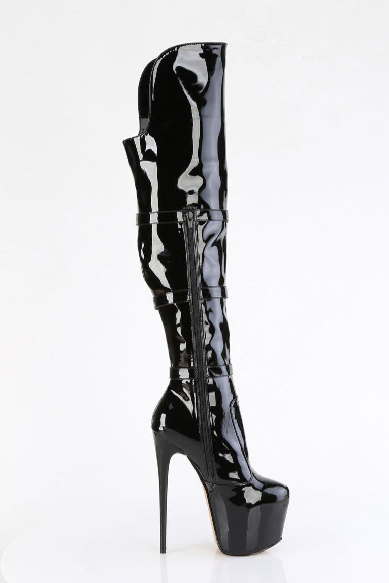 Pleaser  JUBILANT-3018 Thigh Boot in Black Stretch Patent