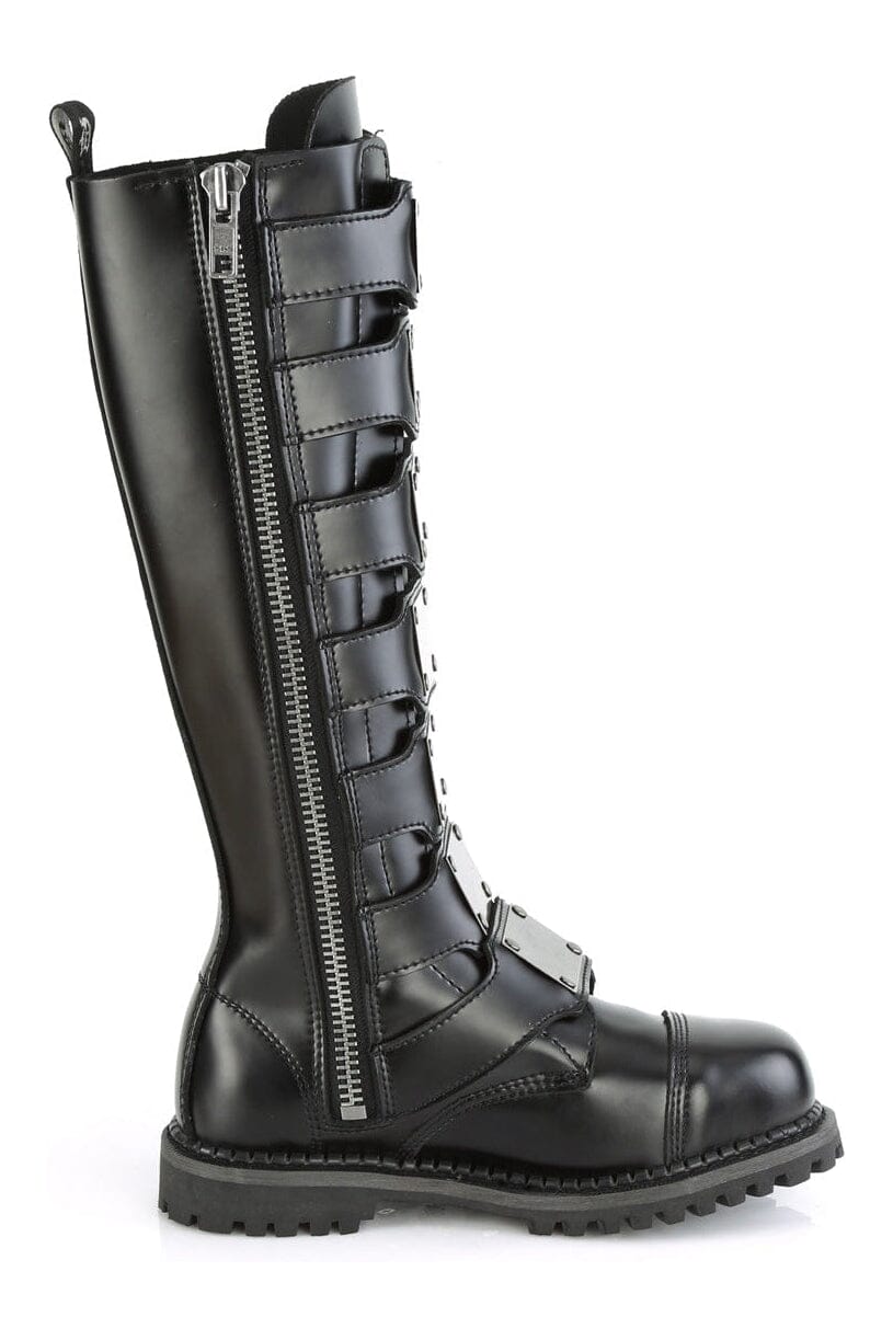 RIOT-21MP Black Leather Knee Boot-Knee Boots-Demonia-SEXYSHOES.COM