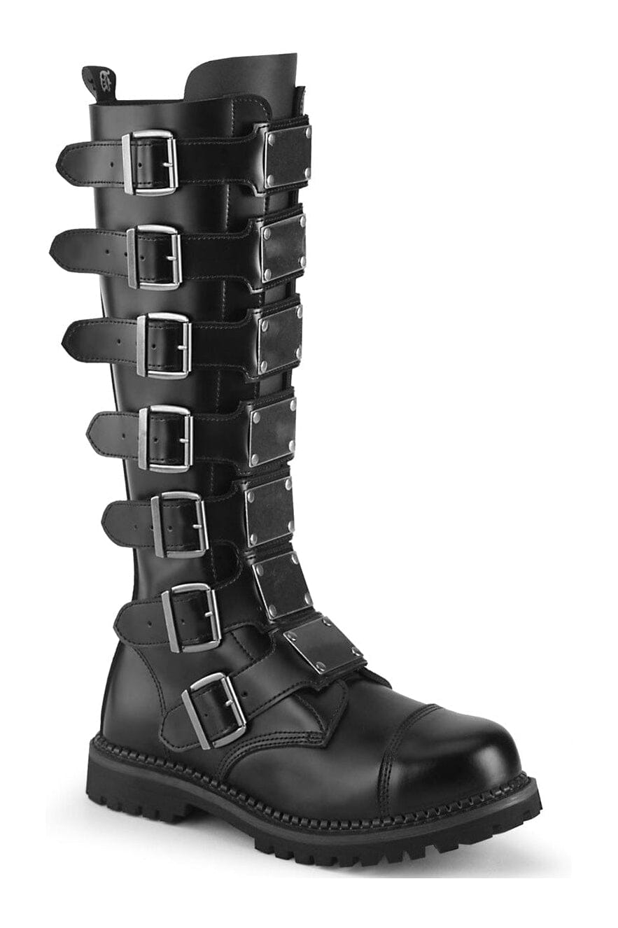 RIOT-21MP Black Leather Knee Boot-Knee Boots-Demonia-Black-10-Leather-SEXYSHOES.COM