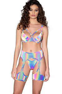 Roma Brand SS Reflective Garter Belt with Attached Leg Wrap in Hologram  from SexyShoes.com