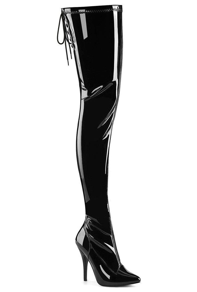 Pleaser Brand SS SEDUCE 4000SLT Black Faux Leather Thigh Boot in Black Faux Leather from SexyShoes.com