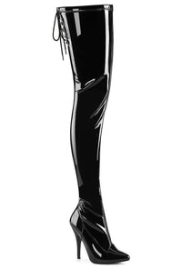 Pleaser Brand SS SEDUCE 4000SLT Black Faux Leather Thigh Boot in Black Faux Leather from SexyShoes.com