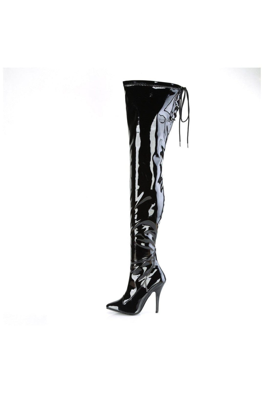 Pleaser SEDUCE-4000SLT Black Faux Leather Thigh Boot in Black Faux Leather