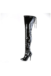 Pleaser SEDUCE-4000SLT Black Faux Leather Thigh Boot in Black Faux Leather