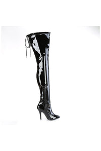 Pleaser SEDUCE-4000SLT Black Faux Leather Thigh Boot in Black Faux Leather