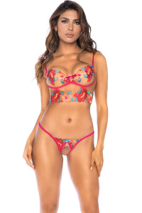 Mapale Brand SS Sheer Floral Embroidered 2 Piece Lingerie Set in Fuchsia  from SexyShoes.com