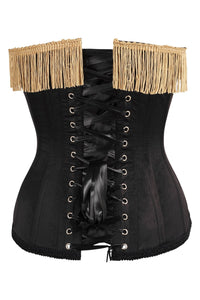 Daisy Corsets Top Drawer Burlesque Black/Dark Red Steel Boned Corset w/Gold Fringe in Red 