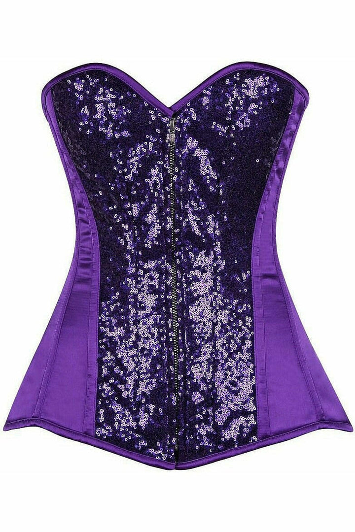 Top Drawer Purple Sequin Steel Boned Corset-Steel Boned Overbust-Daisy Corsets-Purple-S-SEXYSHOES.COM