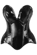 SS-Top Drawer Steel Boned Black Patent Plunge Neckline Overbust Corset