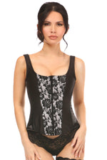 SS-Top Drawer White Satin w/Black Lace Overlay Steel Boned Corset w/Straps