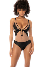 SS-Transparent Tulle and Leather-Effect Bodysuit